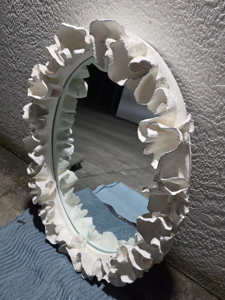 MADE GOODS WHITE FAUX CORAL 🪸 & SILVER TRIMMED COCO MIRROR