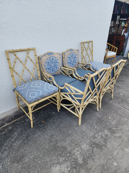 WOODBRIDGE FAUX BAMBOO/ CANE CHIPPENDALE DINING CHAIRS W/DA FRETWORK W/CUSHIONS (6 AVAILABLE)