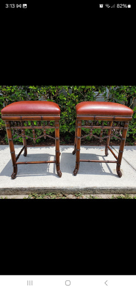 VINTAGE CENTURY/ WILLIAM SWITZER/ HICKORY CHAIR CHINOISERIE FAUX BAMBOO/ LEATHER/ NAILHEAD COUNTER STOOLS (4)

17.5×17.5×26.5
