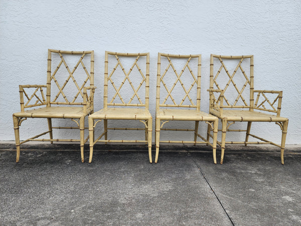 WOODBRIDGE FAUX BAMBOO/ CANE CHIPPENDALE DINING CHAIRS W/DA FRETWORK W/CUSHIONS (6 AVAILABLE)