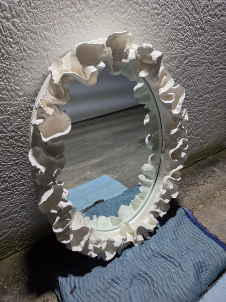 MADE GOODS WHITE FAUX CORAL 🪸 & SILVER TRIMMED COCO MIRROR