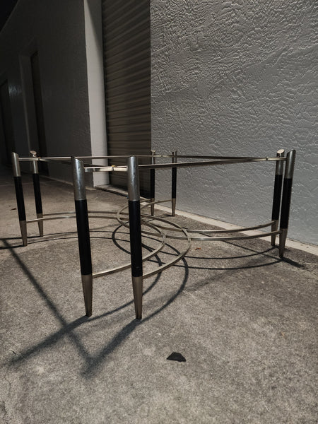 VINTAGE MID CENTURY MODERN BLACK/ CHROME GEOMETRIC/ ART DECO/ NEOCLASSICAL COFFEE TABLE