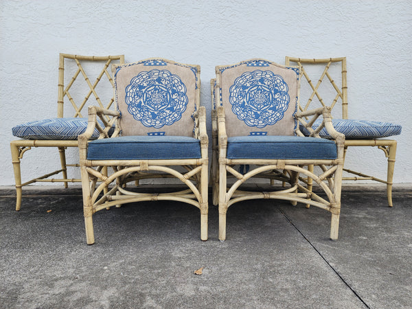 WOODBRIDGE FAUX BAMBOO/ CANE CHIPPENDALE DINING CHAIRS W/DA FRETWORK W/CUSHIONS (6 AVAILABLE)