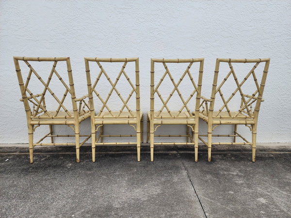 WOODBRIDGE FAUX BAMBOO/ CANE CHIPPENDALE DINING CHAIRS W/DA FRETWORK W/CUSHIONS (6 AVAILABLE)