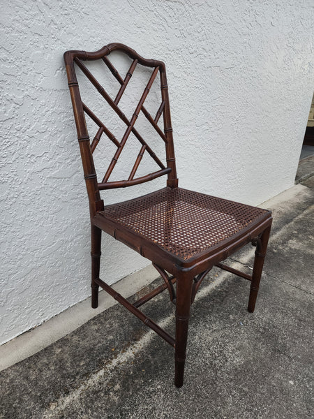 VINTAGE FAUX BAMBOO CHIPPENDALE CANE DESK/ ACCENT/ DINING CHAIR