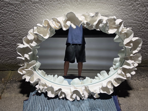 MADE GOODS WHITE FAUX CORAL 🪸 & SILVER TRIMMED COCO MIRROR