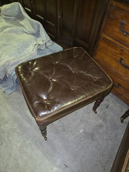 VANGUARD FURNITURE CRAFTWORK PORTOBELLO COGNAC PB WALNUT FAUX BAMBOO DOUBLE CANE PROTECTED ANILINE LEATHER BUTTON TUFTED O/S ACCENT/ LOUNGE/ SHERATON/ REGENGY CHAIR W/OTTOMAN ON BRASS CASTORS 🗣