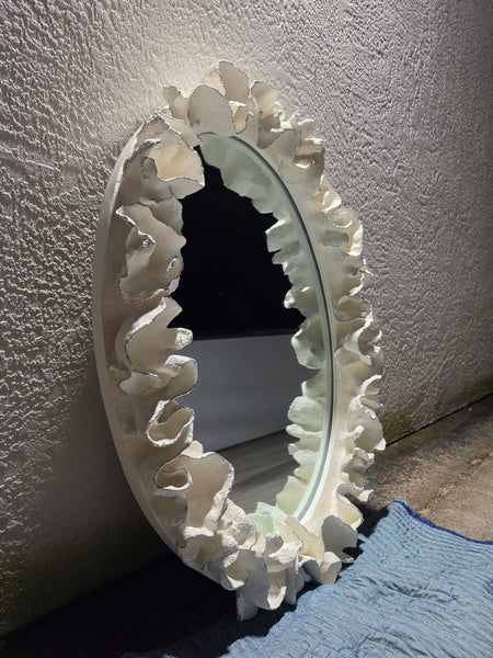 MADE GOODS WHITE FAUX CORAL 🪸 & SILVER TRIMMED COCO MIRROR