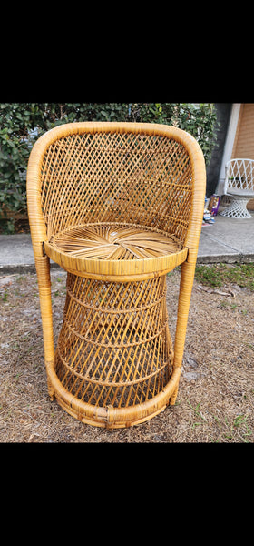 VINTAGE WICKER RATTAN BAMBOO 🎋 BOHO EMMANUELLE  SUNBURST COUNTER BARSTOOLS (3)