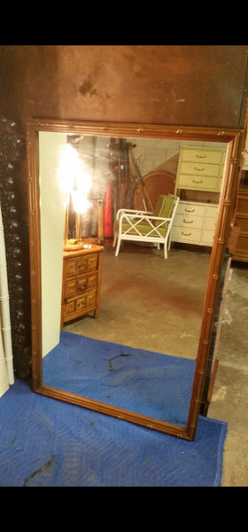 VINTAGE MID CENTURY MODERN THOMASVILLE  FAUX BAMBOO CAMPAIGN MIRROR
