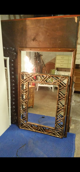 VINTAGE MID CENTURY MODERN THOMASVILLE  FAUX BAMBOO CAMPAIGN MIRROR