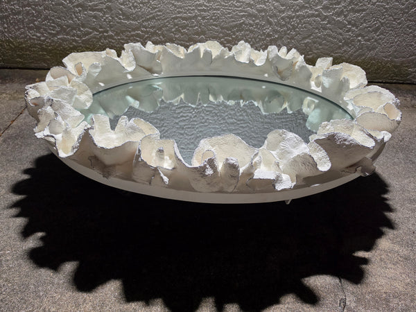 MADE GOODS WHITE FAUX CORAL 🪸 & SILVER TRIMMED COCO MIRROR