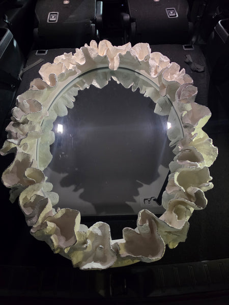 MADE GOODS WHITE FAUX CORAL 🪸 & SILVER TRIMMED COCO MIRROR