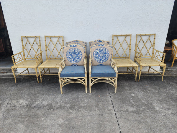 WOODBRIDGE FAUX BAMBOO/ CANE CHIPPENDALE DINING CHAIRS W/DA FRETWORK W/CUSHIONS (6 AVAILABLE)