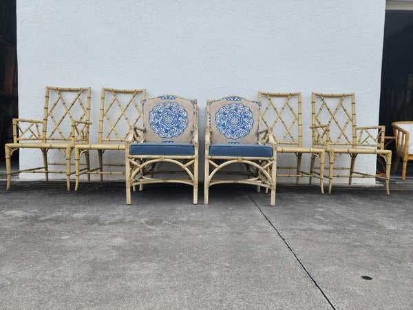 WOODBRIDGE FAUX BAMBOO/ CANE CHIPPENDALE DINING CHAIRS W/DA FRETWORK W/CUSHIONS (6 AVAILABLE)