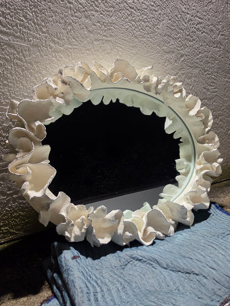 MADE GOODS WHITE FAUX CORAL 🪸 & SILVER TRIMMED COCO MIRROR