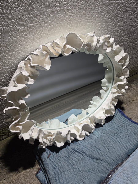 MADE GOODS WHITE FAUX CORAL 🪸 & SILVER TRIMMED COCO MIRROR