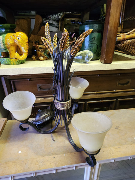 TRADITIONAL ANTIQUE BRONZE SHEAF OF WHEAT 3 LIGHT CHANDELIER
