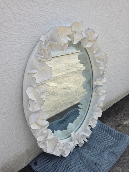 MADE GOODS WHITE FAUX CORAL 🪸 & SILVER TRIMMED COCO MIRROR
