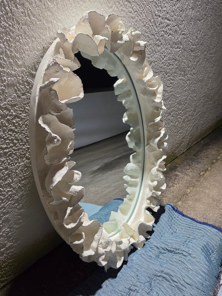 MADE GOODS WHITE FAUX CORAL 🪸 & SILVER TRIMMED COCO MIRROR