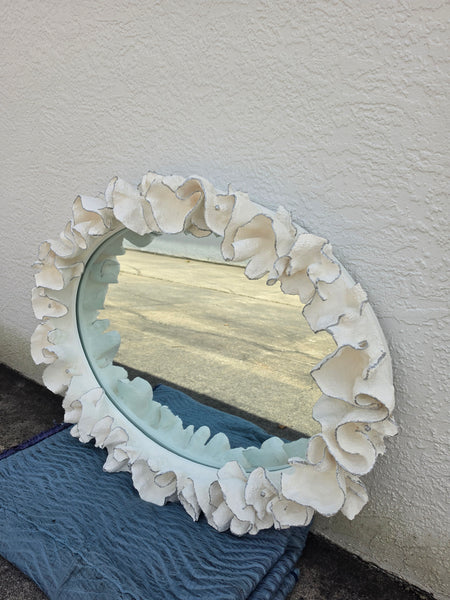 MADE GOODS WHITE FAUX CORAL 🪸 & SILVER TRIMMED COCO MIRROR