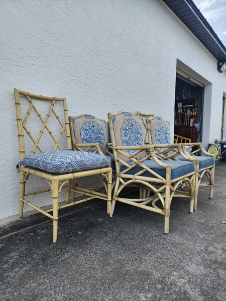 WOODBRIDGE FAUX BAMBOO/ CANE CHIPPENDALE DINING CHAIRS W/DA FRETWORK W/CUSHIONS (6 AVAILABLE)