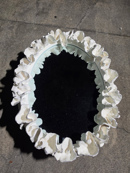 MADE GOODS WHITE FAUX CORAL 🪸 & SILVER TRIMMED COCO MIRROR
