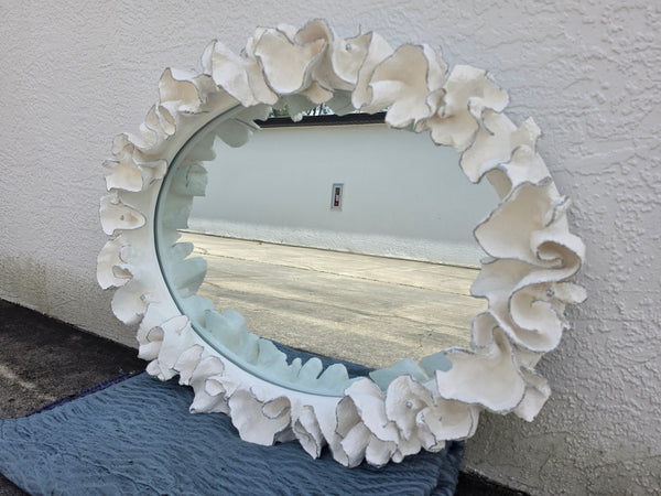 MADE GOODS WHITE FAUX CORAL 🪸 & SILVER TRIMMED COCO MIRROR