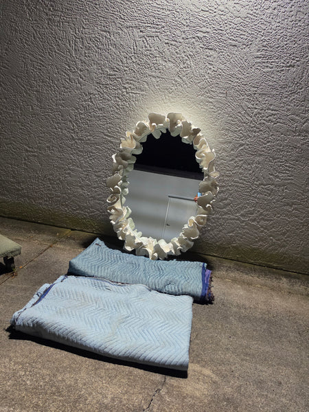 MADE GOODS WHITE FAUX CORAL 🪸 & SILVER TRIMMED COCO MIRROR