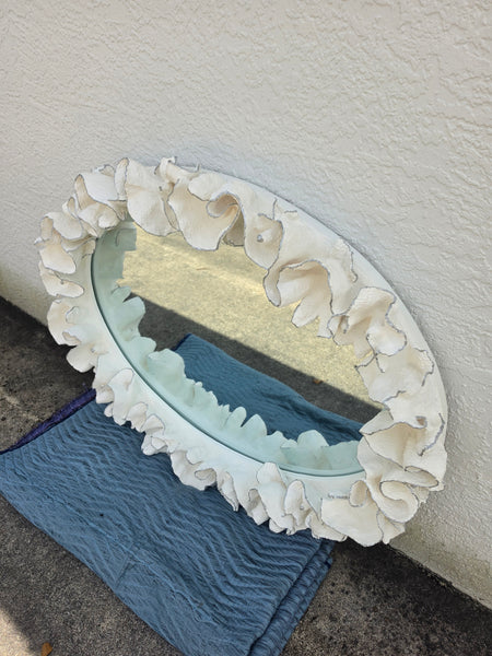 MADE GOODS WHITE FAUX CORAL 🪸 & SILVER TRIMMED COCO MIRROR