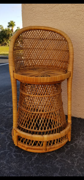 VINTAGE WICKER RATTAN BAMBOO 🎋 BOHO EMMANUELLE  SUNBURST COUNTER BARSTOOLS (3)