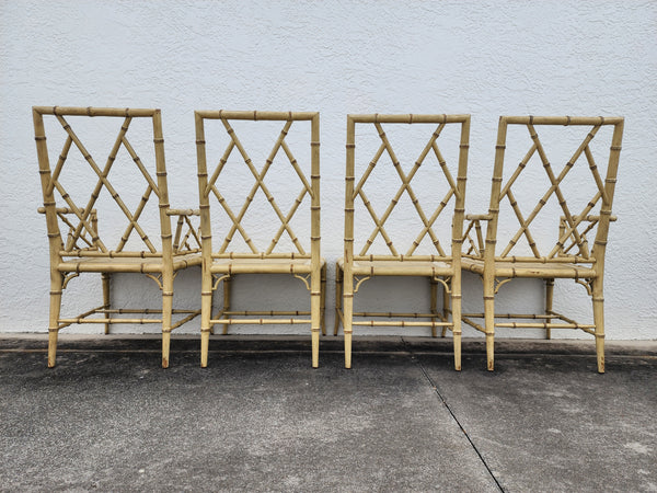 WOODBRIDGE FAUX BAMBOO/ CANE CHIPPENDALE DINING CHAIRS W/DA FRETWORK W/CUSHIONS (6 AVAILABLE)