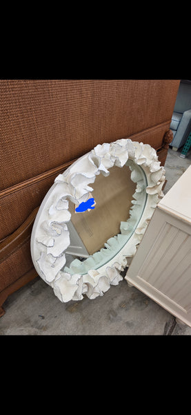 MADE GOODS WHITE FAUX CORAL 🪸 & SILVER TRIMMED COCO MIRROR