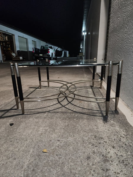 VINTAGE MID CENTURY MODERN BLACK/ CHROME GEOMETRIC/ ART DECO/ NEOCLASSICAL COFFEE TABLE