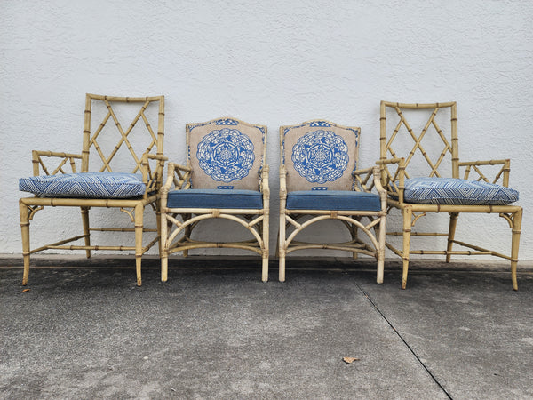 WOODBRIDGE FAUX BAMBOO/ CANE CHIPPENDALE DINING CHAIRS W/DA FRETWORK W/CUSHIONS (6 AVAILABLE)