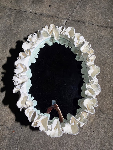 MADE GOODS WHITE FAUX CORAL 🪸 & SILVER TRIMMED COCO MIRROR