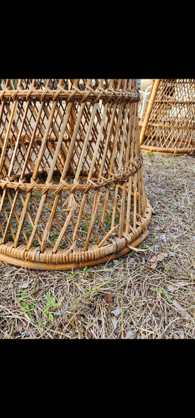 VINTAGE WICKER RATTAN BAMBOO 🎋 BOHO EMMANUELLE  SUNBURST COUNTER BARSTOOLS (3)