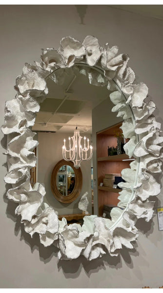 MADE GOODS WHITE FAUX CORAL 🪸 & SILVER TRIMMED COCO MIRROR