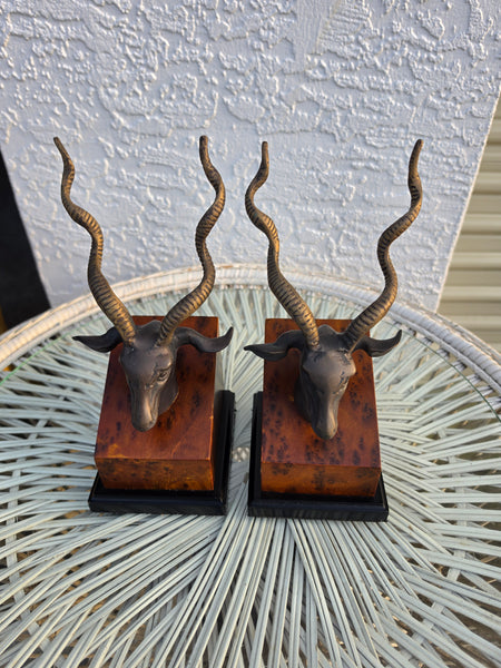 VINTAGE MID CENTURY MODERN BRASS ~ BRONZE BURLWOOD  ANTELOPE/ GAZELLE/ IBEX 🦌🦄 BOOKENDS (2) ~ MISC