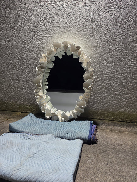 MADE GOODS WHITE FAUX CORAL 🪸 & SILVER TRIMMED COCO MIRROR