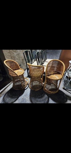 VINTAGE WICKER RATTAN BAMBOO 🎋 BOHO EMMANUELLE  SUNBURST COUNTER BARSTOOLS (3)