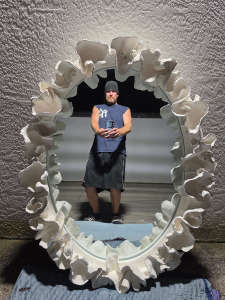 MADE GOODS WHITE FAUX CORAL 🪸 & SILVER TRIMMED COCO MIRROR