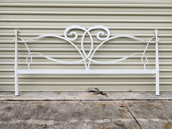VINTAGE WHITE METAL/ IRON CURVED/ BENT  WHIMSICAL HEADBOARD AND  FOOTBOARD