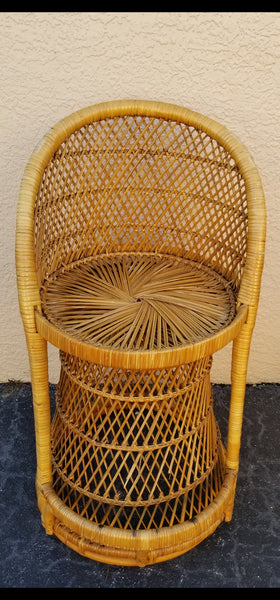 VINTAGE WICKER RATTAN BAMBOO 🎋 BOHO EMMANUELLE  SUNBURST COUNTER BARSTOOLS (3)