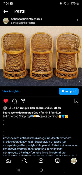 VINTAGE WICKER RATTAN BAMBOO 🎋 BOHO EMMANUELLE  SUNBURST COUNTER BARSTOOLS (3)