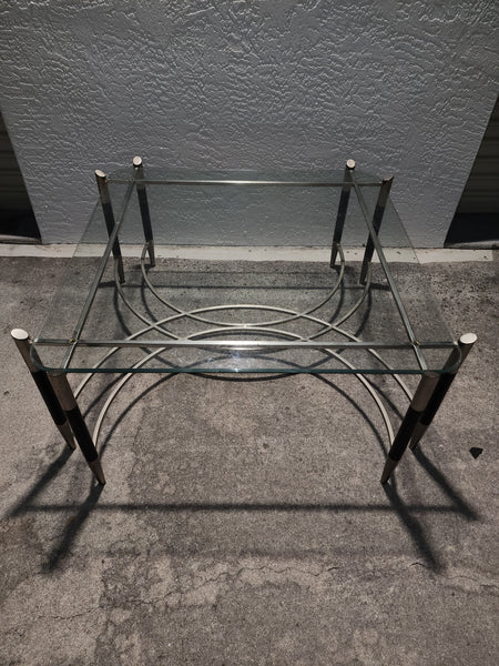 VINTAGE MID CENTURY MODERN BLACK/ CHROME GEOMETRIC/ ART DECO/ NEOCLASSICAL COFFEE TABLE