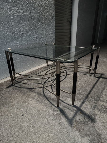 VINTAGE MID CENTURY MODERN BLACK/ CHROME GEOMETRIC/ ART DECO/ NEOCLASSICAL COFFEE TABLE