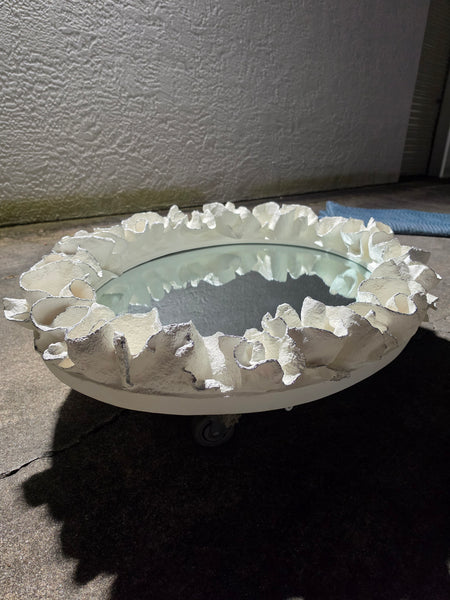 MADE GOODS WHITE FAUX CORAL 🪸 & SILVER TRIMMED COCO MIRROR