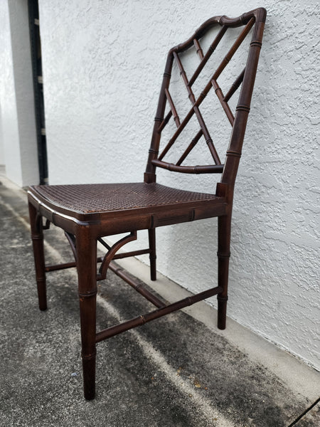 VINTAGE FAUX BAMBOO CHIPPENDALE CANE DESK/ ACCENT/ DINING CHAIR