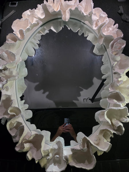 MADE GOODS WHITE FAUX CORAL 🪸 & SILVER TRIMMED COCO MIRROR